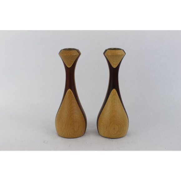 MCM Wood Candlestick Holders Sculpted Pair, Once Upon a Tree Vermont, 7.5 Inch - Picture 2 of 12